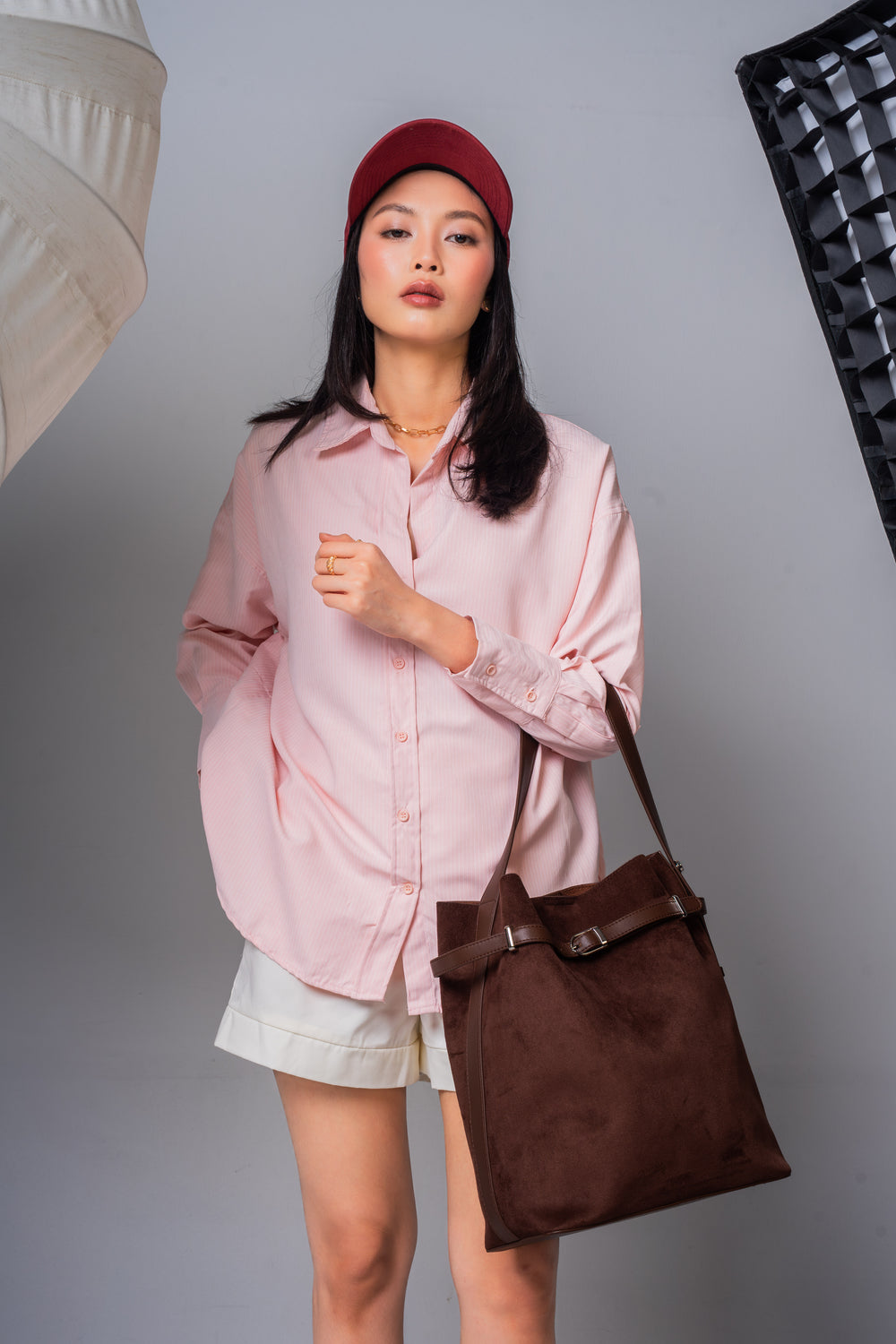 Aria Bucket Bag (Chestnut - Suede)