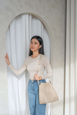 Aera Ruched Bucket Bag (Taupe)