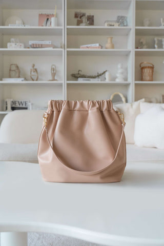 Aera Ruched Bucket Bag (Nude Pink)