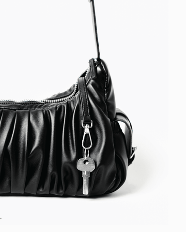 Zora Pleated Cargo Bag (Black - Vegan leather)