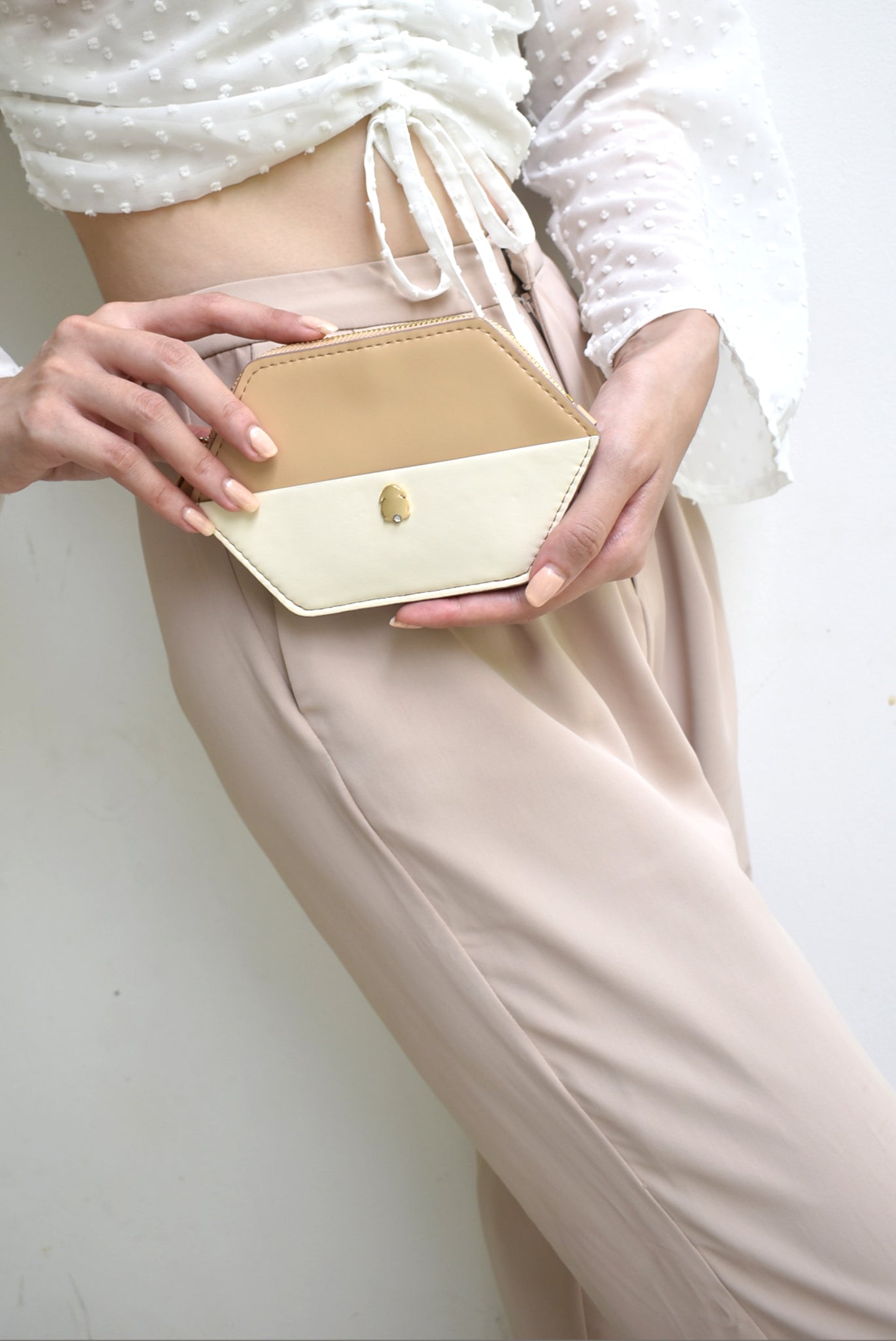 Odelia Hexagon Wallet (Brown and Cream)
