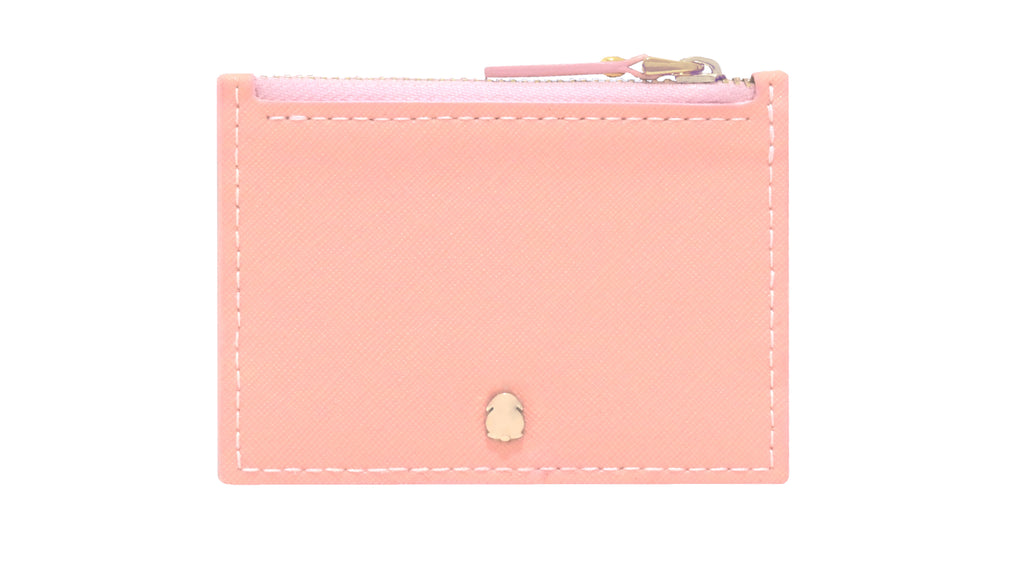 Lia Saffiano Card Holder with zip and two card sleeves in Blush Pink colour