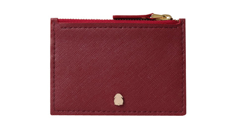 Lia Saffiano Zipped Card Holder (Burgundy)