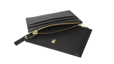 Lia Saffiano Zipped Card Holder (Sombre Black)
